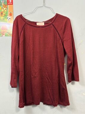 Skies Are Blue Burgundy Crochet Panel Top